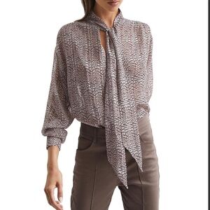 Reiss Oversized Kelsie Metallic Tie Neck Blouse
